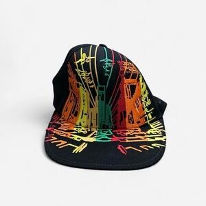 Mens Black Southpole Snapback Cap with Multicolor Graffiti Design
